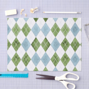 Papel De Seda Elegante golfista argyle em aquarela azul e verde