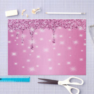 Papel De Seda Elegante Gotejamento de Brilho Rosa Quente