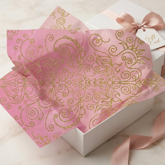 Papel De Seda Elegante Gradiente Rosa Filigrana Brilho Dourado (Criador carregado)