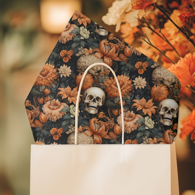 Papel De Seda Elegante Halloween Floral Skull (Criador carregado)