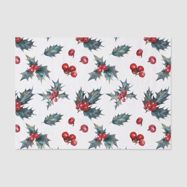 Papel De Seda Elegante Holly Berry Holiday Rustic (Frente )