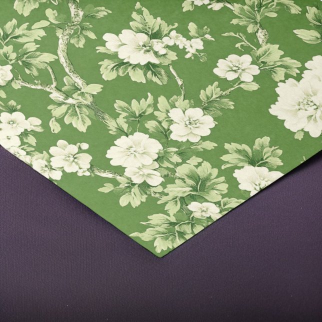 Papel De Seda Elegante Impressão Floral Verde e Branco (Criador carregado)