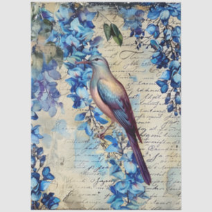 Papel De Seda Elegante inspirado em azul Wisteria & Bird Vintage