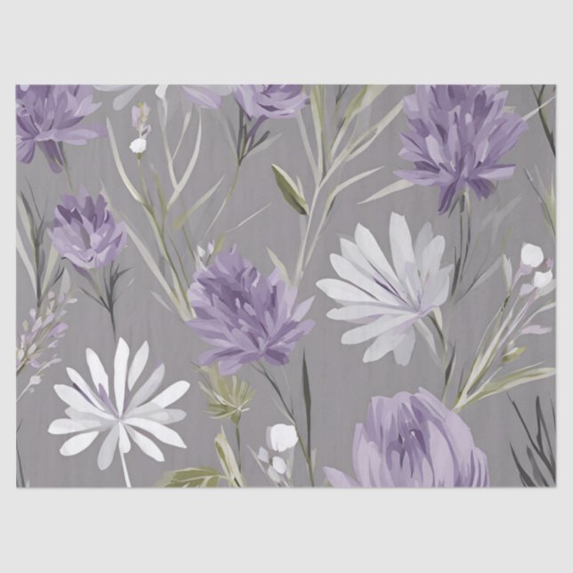 Papel De Seda Elegante Lavendar White Boho Wildflower Floral (Frente )