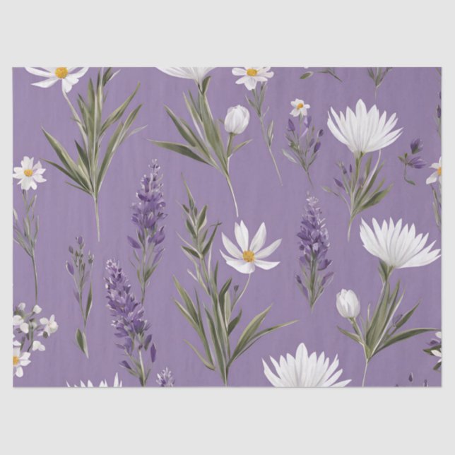 Papel De Seda Elegante Lavendar White Boho Wildflower Floral (Frente )