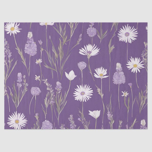 Papel De Seda Elegante Lavendar White Boho Wildflower Floral (Frente )