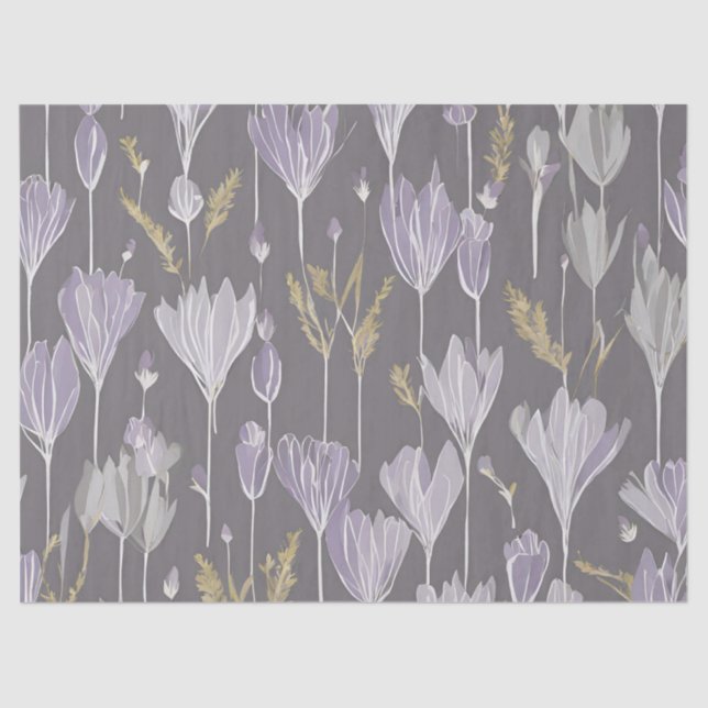 Papel De Seda Elegante Lavendar White Boho Wildflower Floral (Frente )