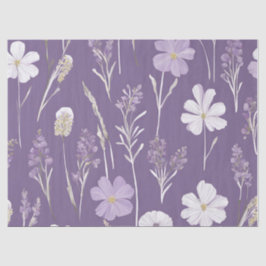 Papel De Seda Elegante Lavendar White Boho Wildflower Floral