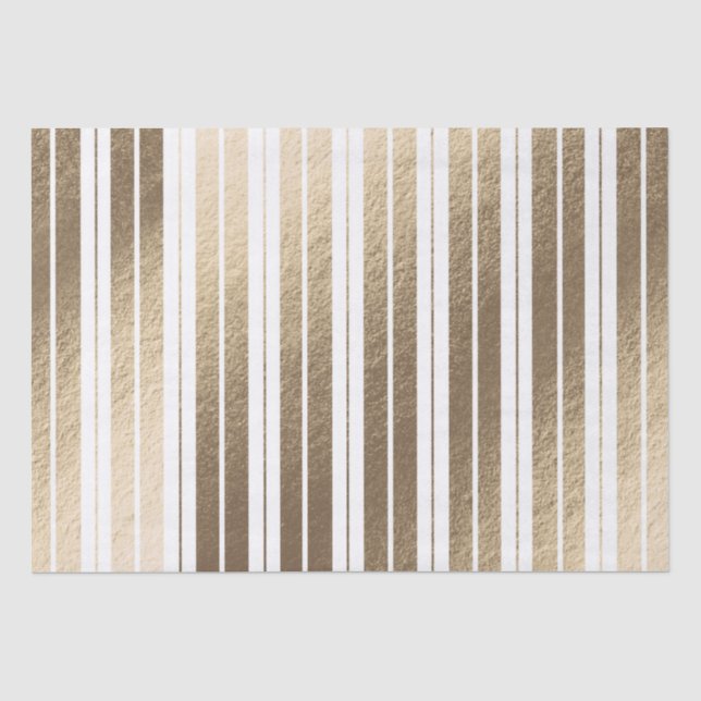 Papel De Seda Elegante Luxo Dourado Branco Listrado Natal  (Frente )