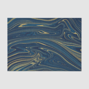 Papel De Seda Elegante Marinho Azul e Dourado Glam Marble