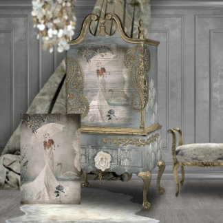 Papel De Seda Elegante Moça de Retrato Bridal Swan com Parasol