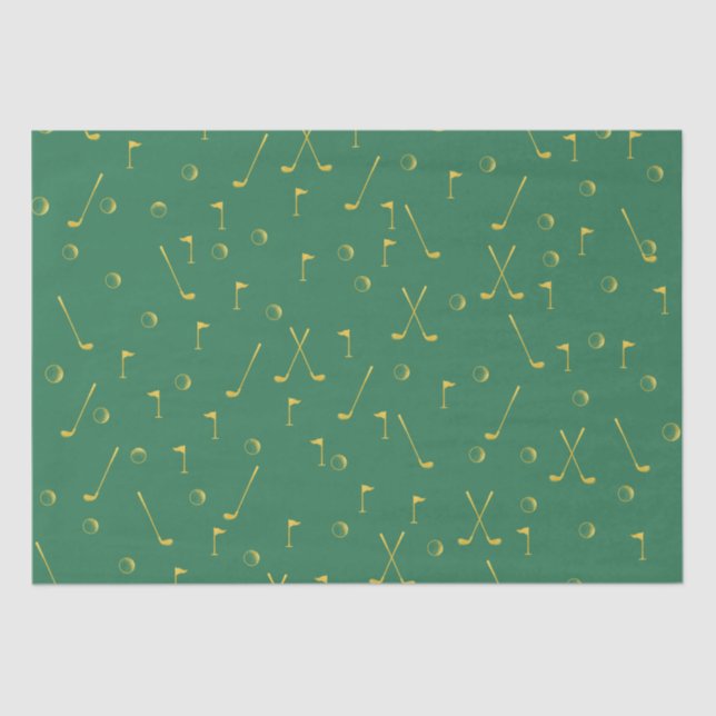 Papel De Seda Elegante Moderno Dourado Golfe Padrão Verde (Frente )