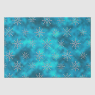 Papel De Seda Elegante Natal com Flocos de Neve em Azul Aqua de