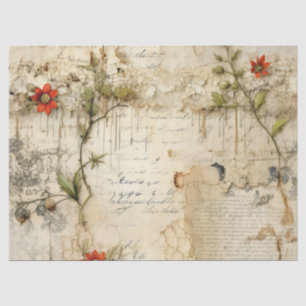Papel De Seda Elegante Nota de Amor Floral Vintage