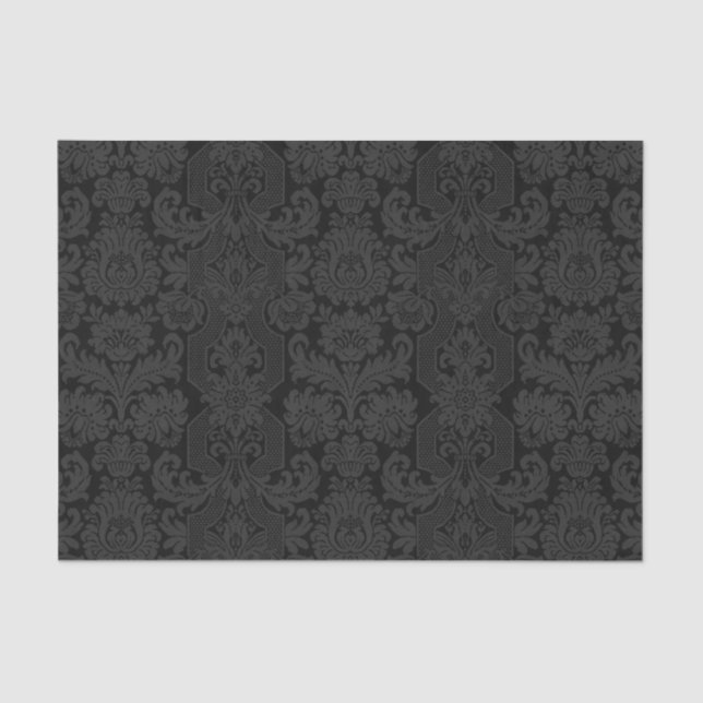 Papel De Seda Elegante Ornamentado Negro, Damasco Vitoriano (Frente )