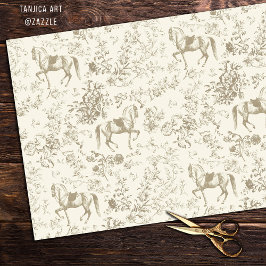Papel De Seda Elegante padrão floral de cavalo bege dourado vint
