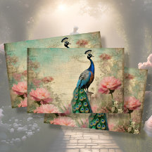 Elegante Peacock Floral French Ephemera Decoupage