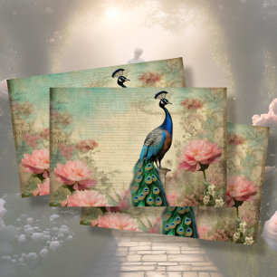 Papel De Seda Elegante Peacock Floral French Ephemera Decoupage