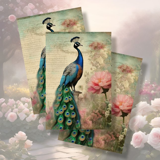 Papel De Seda Elegante Peacock Floral French Ephemera Decoupage (Criador carregado)