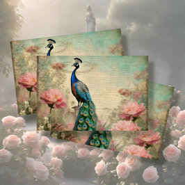 Papel De Seda Elegante Peacock Floral French Ephemera Decoupage