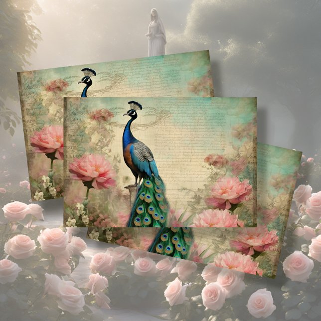 Papel De Seda Elegante Peacock Floral French Ephemera Decoupage (Criador carregado)
