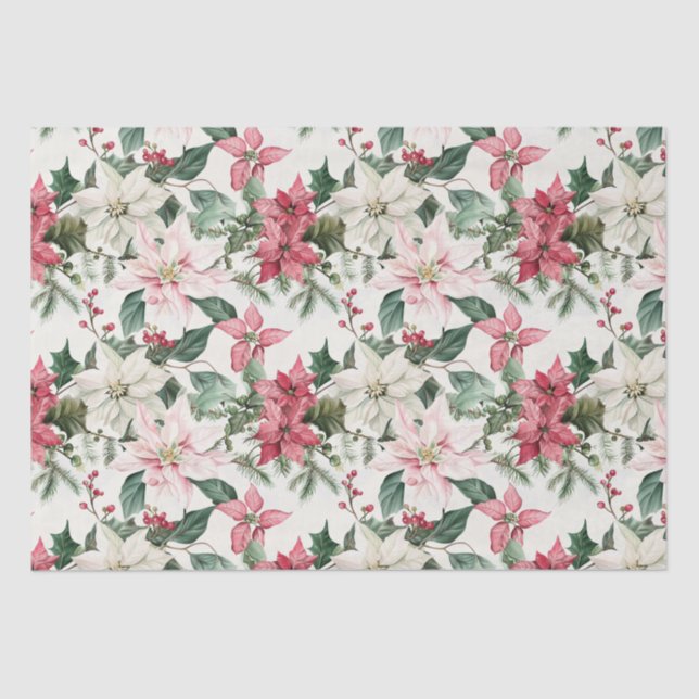 Papel De Seda Elegante Pink Poinsettias Natal (Frente )