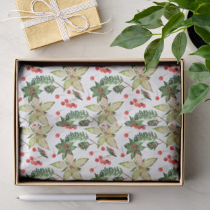 Papel De Seda Elegante Poinsettia e Berries