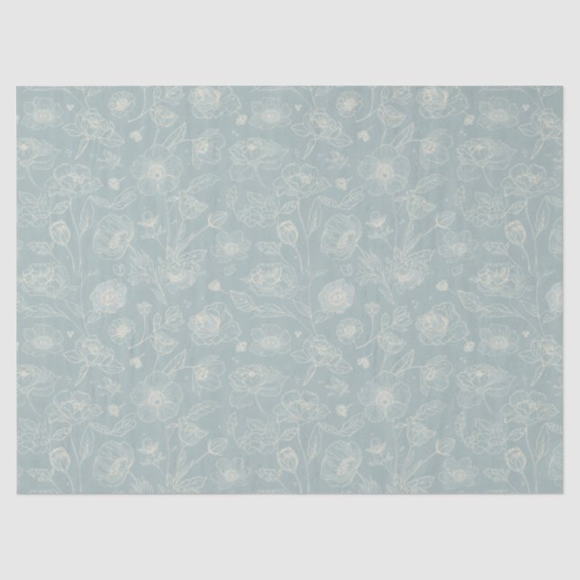 Papel De Seda Elegante Presente Floral em Verde Sálvia (Frente )