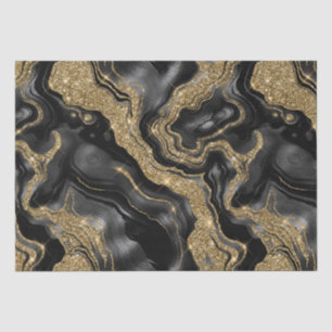 Papel De Seda Elegante Preto e Dourado Brilho Ágata Aniversário
