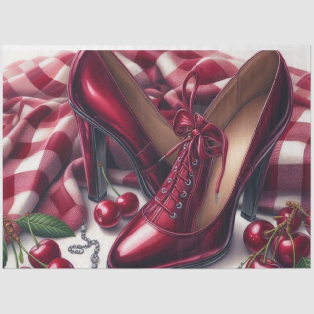 Papel De Seda Elegante Red High Heels com Cereja (Frente )