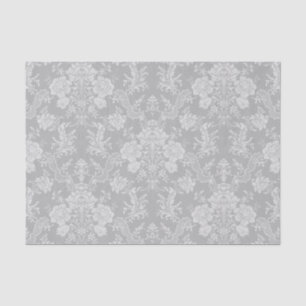 Papel De Seda Elegante Romântico Cinza Floral Chic