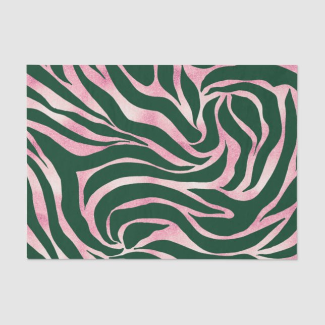 Papel De Seda Elegante Rosa Verde Dourada Zebra (Frente )