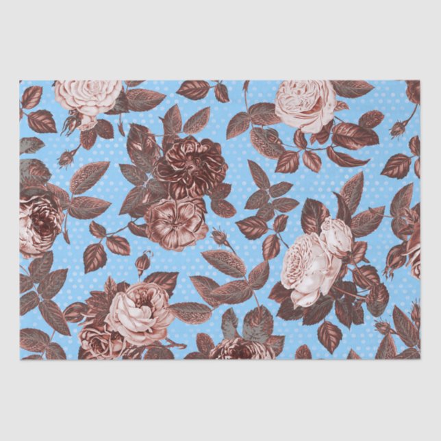 Papel De Seda Elegante Rosas de cobre vírgula em azul (Frente )