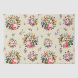 Papel De Seda Elegante Rosas Vintage Padrão Floral em Beige