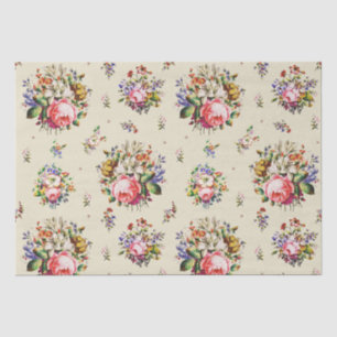 Papel De Seda Elegante Rosas Vintage Padrão Floral em Beige