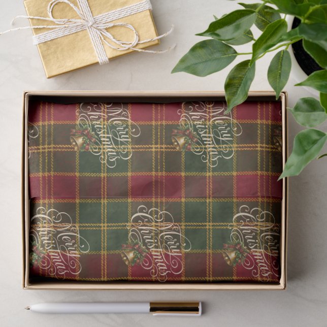 Papel De Seda Elegante Roteiro Feliz Natal Xadrez Presente  (Presente)