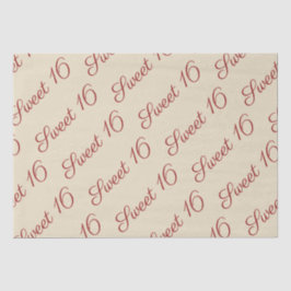 Papel De Seda Elegante Script Red Sweet 16 Birthday Tan