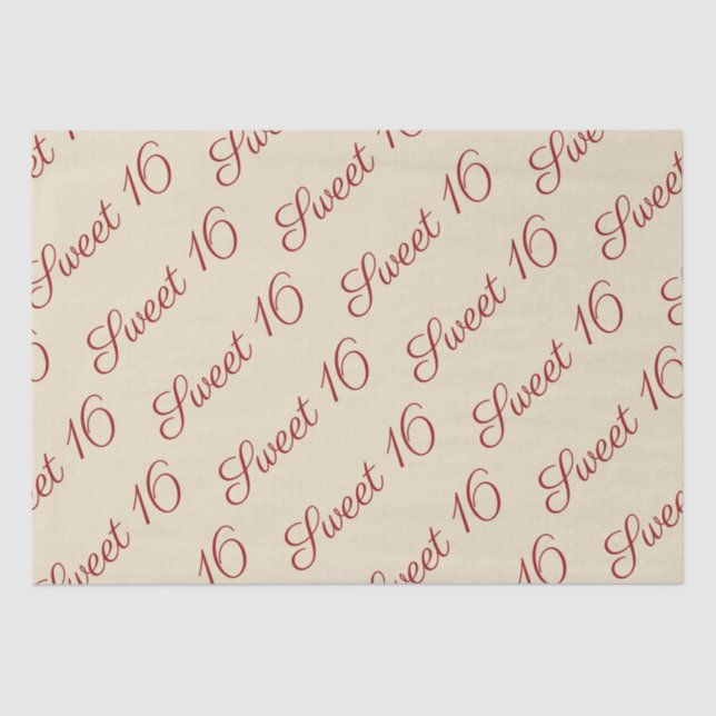 Papel De Seda Elegante Script Red Sweet 16 Birthday Tan (Frente )