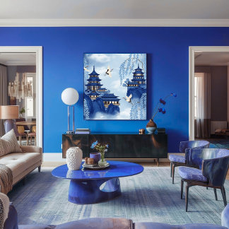 Papel De Seda Elegante Sereno Azul Chinoiserie Montanha Decoupag