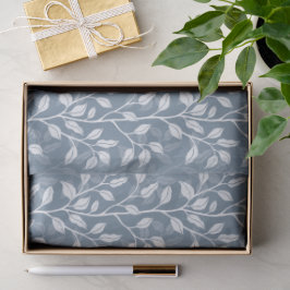 Papel De Seda Elegante Silhueta Botânica de Folha em Azul Poeire