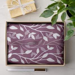 Papel De Seda Elegante Silhueta de Folha Botânica Branca em Plum