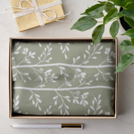 Papel De Seda Elegante Silhueta Floral Minimalista Verde Oliva