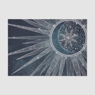 Papel De Seda Elegante Sun Moon Doodle Mandala Blue Design