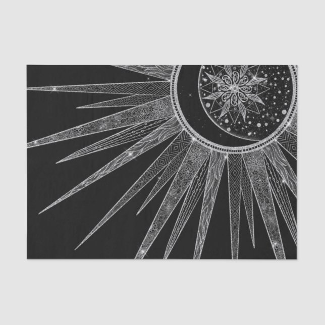 Papel De Seda Elegante Sun Moon Mandala Black Design (Frente )