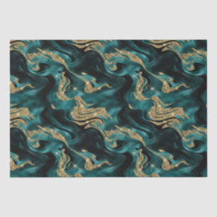 Papel De Seda Elegante Teal Derretido e Brilho Dourado de Aniver