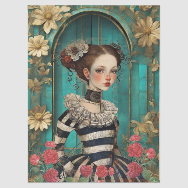Papel De Seda Elegante Tecido de Artesanato Teal Gothic Girl (Frente )