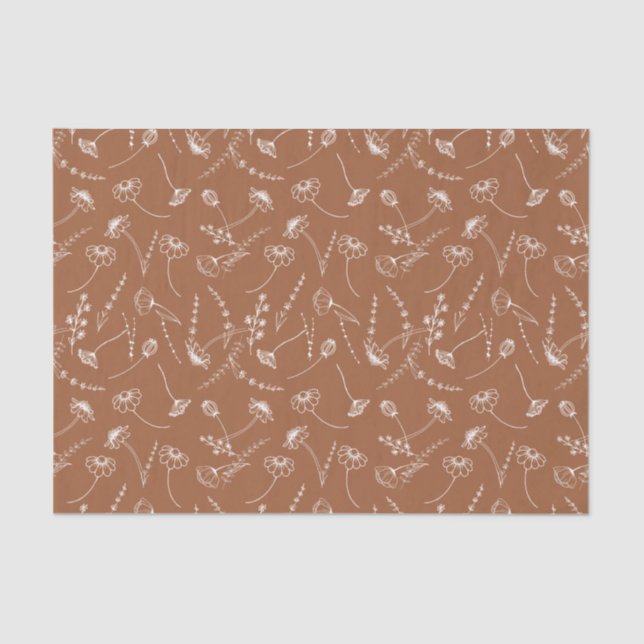 Papel De Seda Elegante Terracotta Wildflower Sketch Simple Flora (Frente )