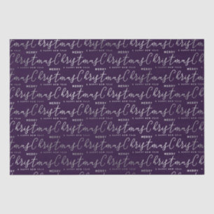 Papel De Seda Elegante Texto de Natal em Roxo e Prata