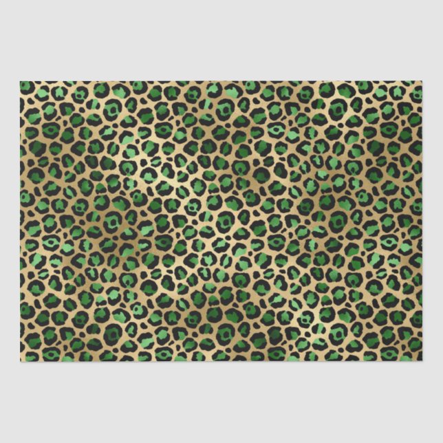 Papel De Seda Elegante Verde & Dourado Folha Manchas de Leopardo (Frente )