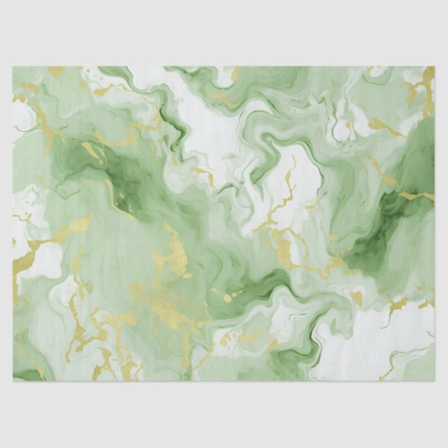 Papel De Seda Elegante Verde Marble Faux Efeito Luminoso Dourado (Frente )